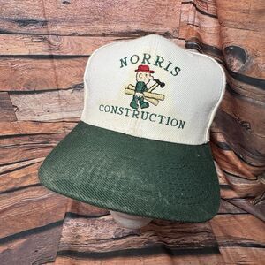 VTG Norris Construction Trucker Hat Cap Snapback Green White Cartoon Logo 90s